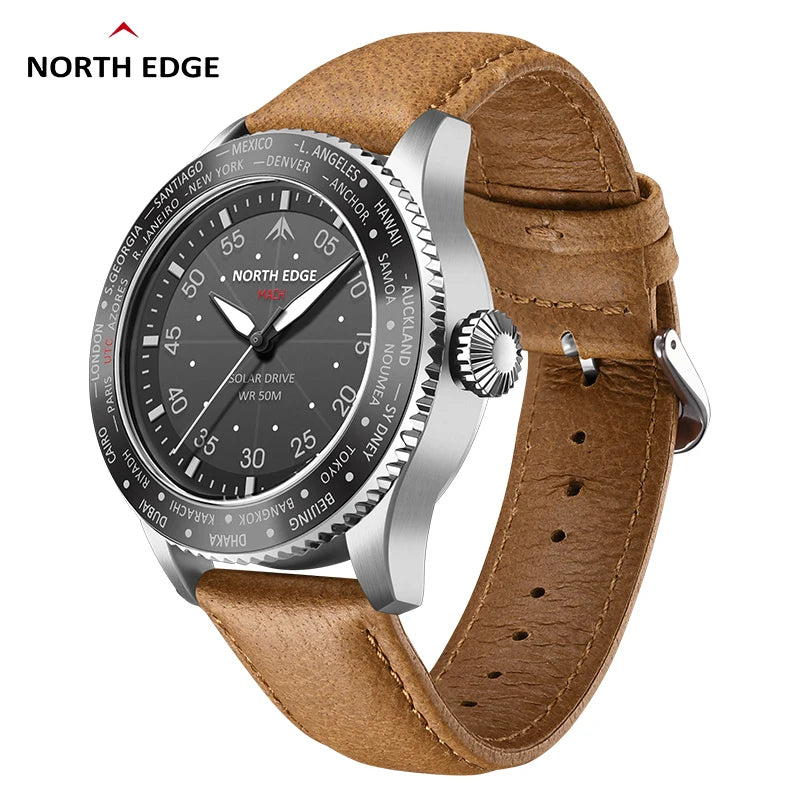 NORTH EDGE 2024 MACH Solar Power Quartz Watch Men's Pilot Sports Wristwatches Luminous Enviormentally Clock Men Waterproof 50M