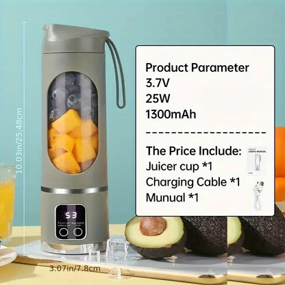 1 Small Portable Blender and Juicer - Rechargeable via USB, Personal Wireless Blender with Stainless Steel Blades