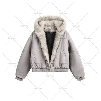 Retro Gothic Brown Plush Fur Leather Jacket Women Fashion Classic Vintage Autumn And Winter Zipper Casual Motorcycle Jacket