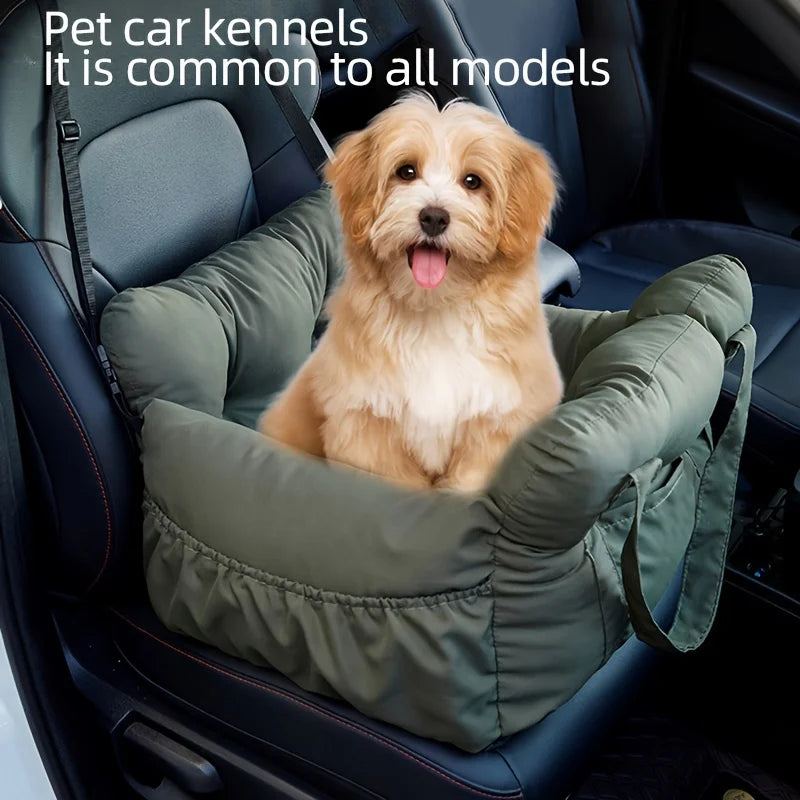 Dog Car Bed/Seat with Safety Belt - Non-Slip Pet Car Bed for Small Dogs, Washable Travel Carrier with Secure Straps for Safe Car