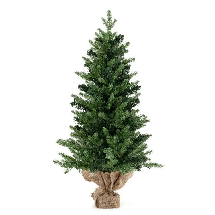 Mini 3-Foot Pre-Lit Artificial Christmas Tree with Burlap Base for Tabletop Xmas Decorations