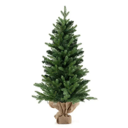 Mini 3-Foot Pre-Lit Artificial Christmas Tree with Burlap Base for Tabletop Xmas Decorations