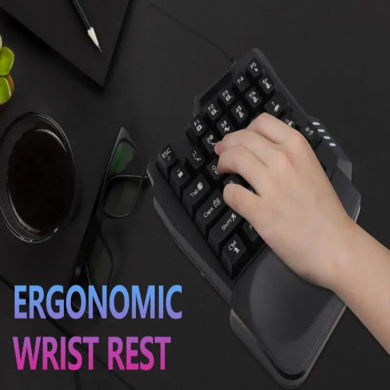 35 Keys Gaming Keyboard Black One Handed Gaming Keyboard Anti Slip Design Three Colors Backlight for Mobile Games for Computer