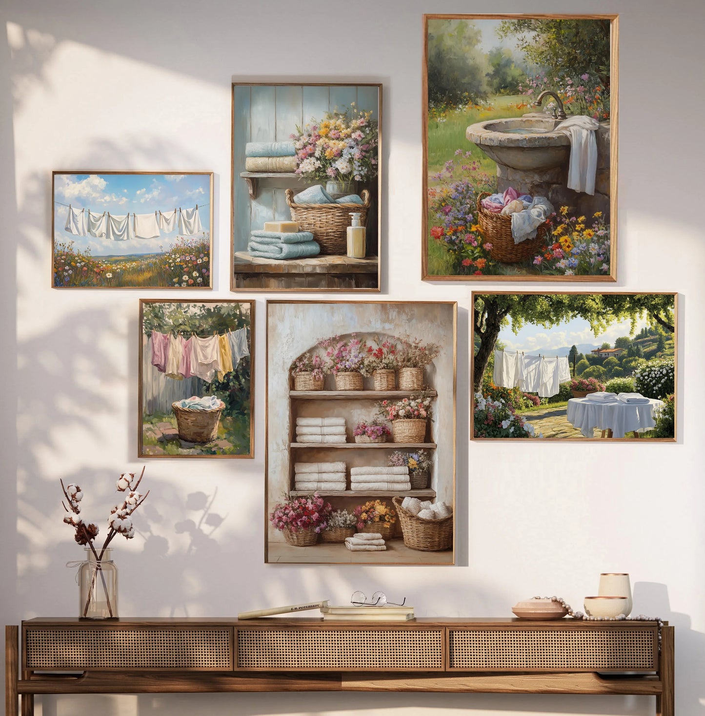 Classic Oil Painting Laundry Room with Clothes Hanging Poster Canvas Art Painting Printing Home Room Wall Pictures Decor Gift