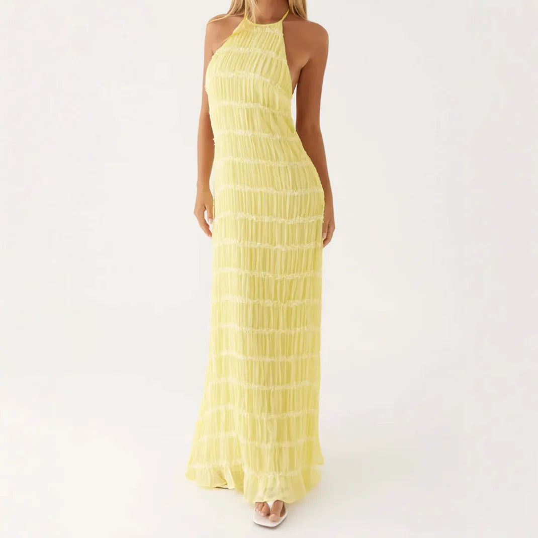 Sexy Beach Sle Wrap Ne Strap Dr Summer Women's Faion High Waist Long Skirt No Sve Hanging Ne Gown Holiday Vibes