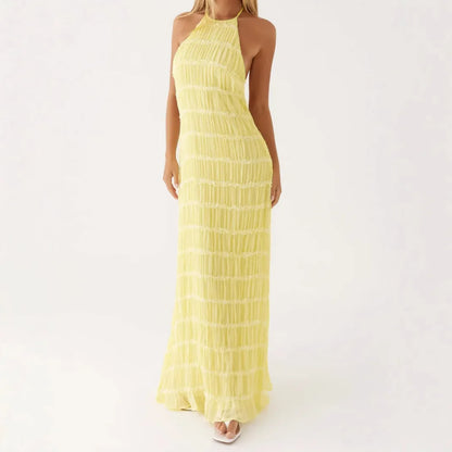 Sexy Beach Sle Wrap Ne Strap Dr Summer Women's Faion High Waist Long Skirt No Sve Hanging Ne Gown Holiday Vibes