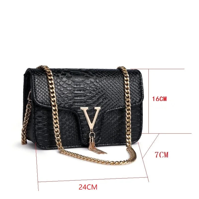 Crocodile Chain Small Crossbody Bags for Women,Black Luxury Brand Shoulder Bag,European Female Fashion Trend New Design Handbags