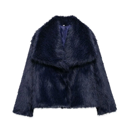 HH 2025 Winter Coats For Women Fashion New Faux Fur Long Sleeves Loose Coat Female Versatile High Street Women's Cardigan