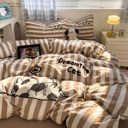 Brown Stripe Bedding Comforter Set Pillowcase bed sheet Single Full Size Bed Linen Duvet Cover Set Queen/King Double Single Bed