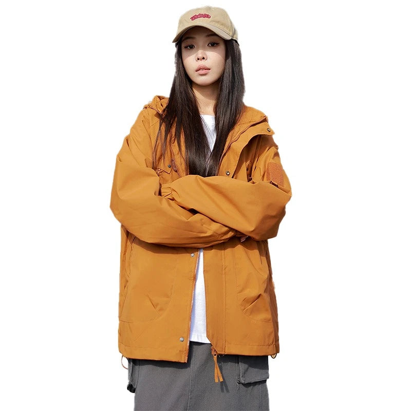 Pink Outdoor Camping Jacket Women's Autumn Loose-fit Hooded Jackets Elegant Long Sleeve Fashionable Harajuku Bf Windbreaker Coat