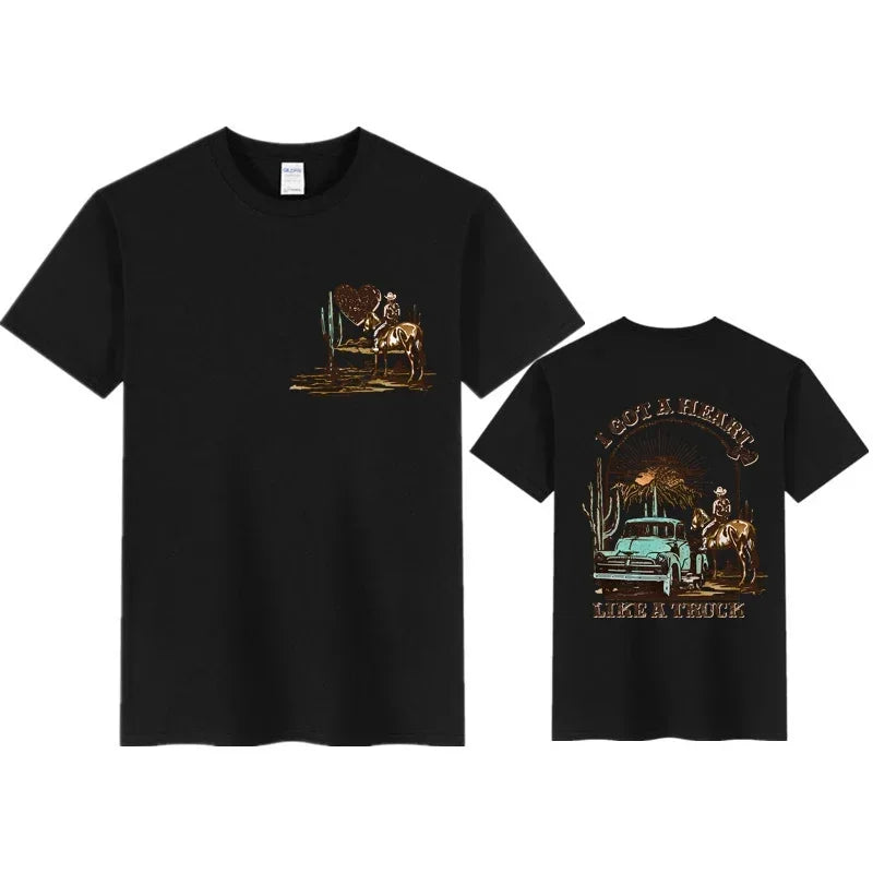 Women T-shirts I Got A Heart Like A Truck Front and Back Shirt Cowboy Tshirts Western Rodeo Desert T Shirts for Women Clothing