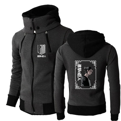 2025 Japanese Anime Jacket Spring And Autumn Man's Stand-Up Collar Hoodies Attack on Titan Logo Print Sports Comfortable Coat