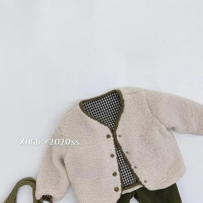 New Autumn and Winter New Warm Jacket Children Two Sides Wear Plaid Plush Jacket Kids Jackets Winter Clothes for Girls