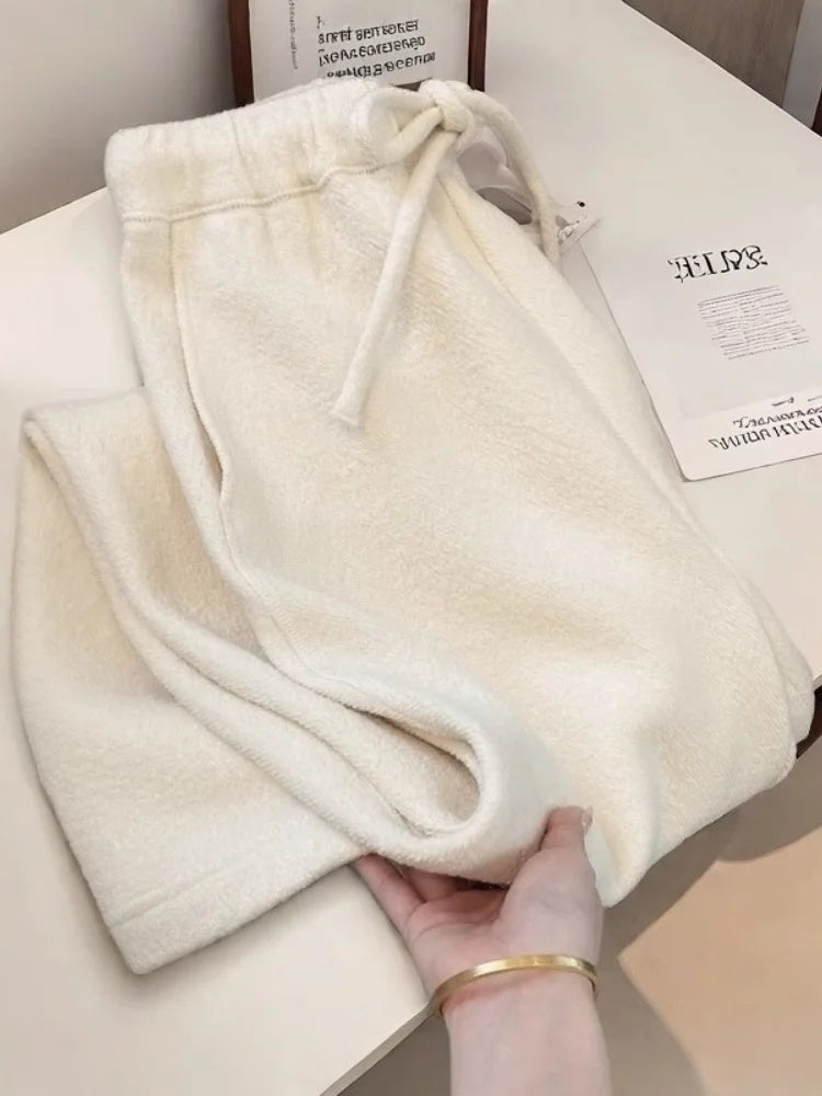 Women's Wide Leg Towel Pants Home Wear Spwear Outerwear Comfortable Lazy Autumn Winter White Casual Walking Trousers