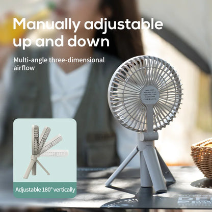 Portable Foldable Tripod Fan, Handheld Desk USB Rechargeable Mini Fan with 4 Speeds, 180 °   Adjustable for Camping, Office, Home, S