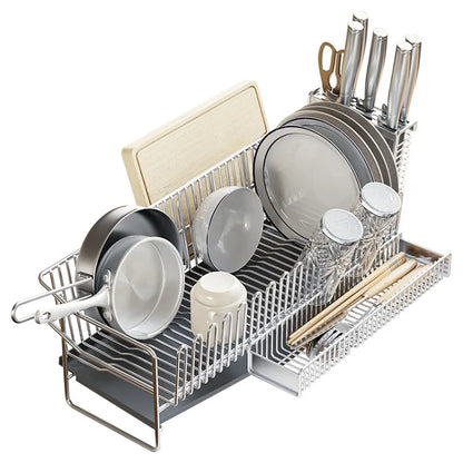 Dish Drying Rack with Drainboard, Dish Rack for Kitchen Counter, Dish Drainer Rack with Utensil Holder, Kitchen Organization