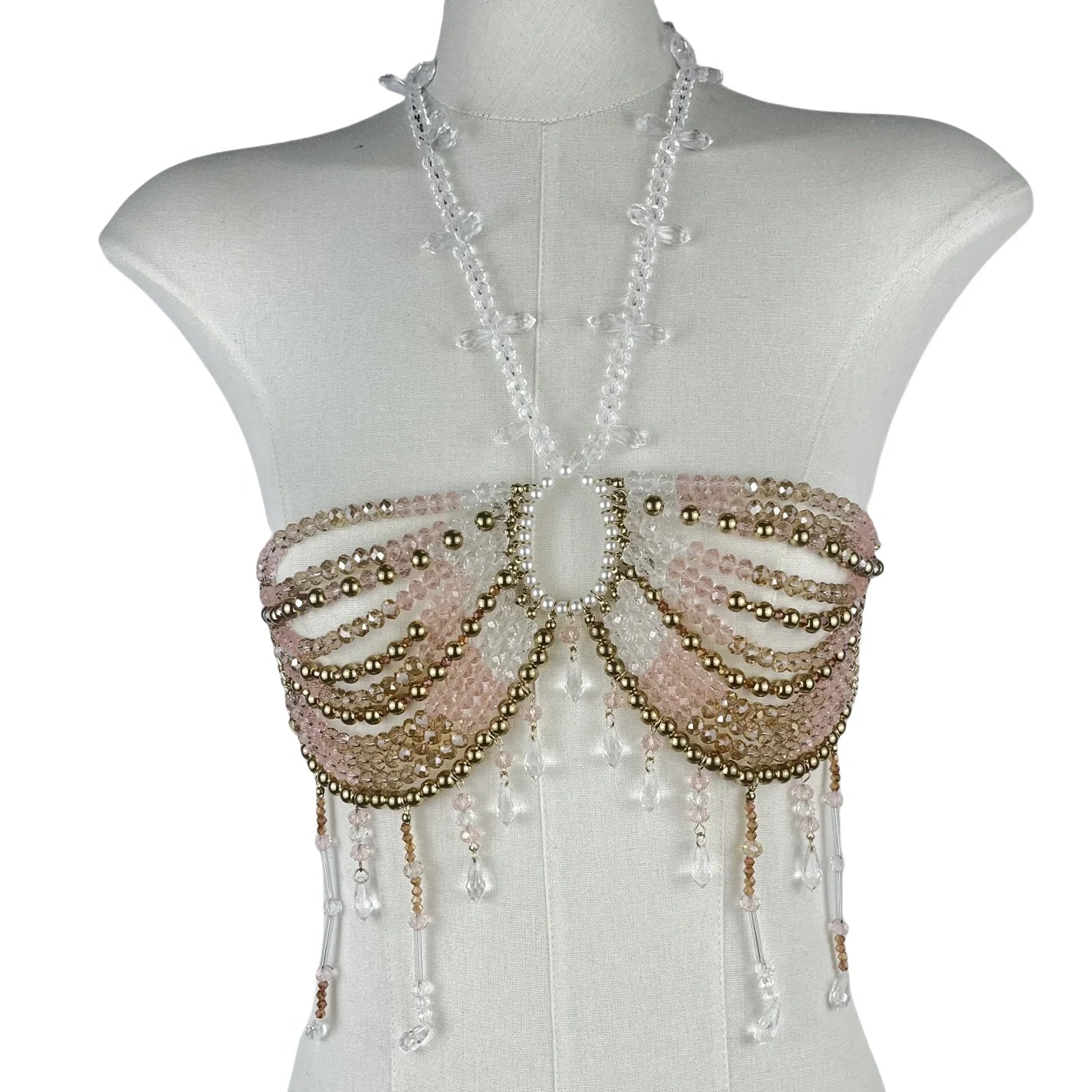 2025 New Women's Necklace Beaded Vest Hollow Out Top Jewelry Exaggerated Pearls Neck Bra Fashion Bra Women's Club Carnival
