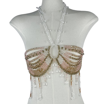 2025 New Women's Necklace Beaded Vest Hollow Out Top Jewelry Exaggerated Pearls Neck Bra Fashion Bra Women's Club Carnival