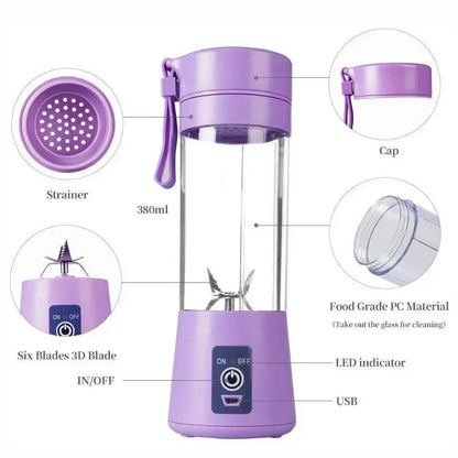 Portable Electric Handheld Blender Rechargeable Travel Fruit Juicer Cup Mini Mixer for Smoothies Milkshakes