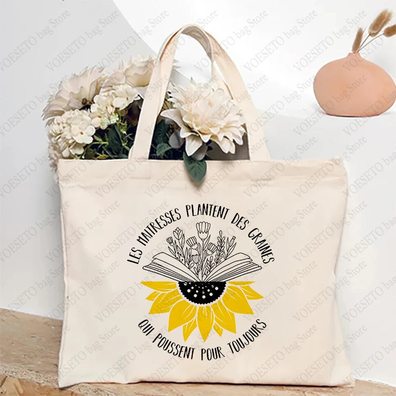 Teacher Theme Tote Bag Inspired School Shoulder Bag with French Style Design, Educational Motif Handbag Cadeau Maitresse D'école