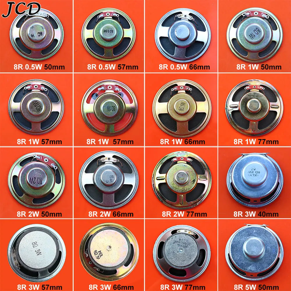 JCD 1Piece 8 ohm 8R 0.5W 1W 2W 3W 5W 0.5 1 2 3 5 watt LoudSpeaker  Diameter 50mm 57mm 66mm 77mm Speaker