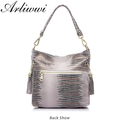 100% Genuine Leather Women's Shoulder Handbags Shiny Embossed Lady Suede Cowhide Real Leather Bags New Cross Body Bucket Bag