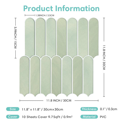 1/10pcs 3D Fish Scale Tile Sticker, Self-adhesive 3D Green Tile Backsplash for Kitchen Bathroom, Water Mold Resistant, 30x30cm