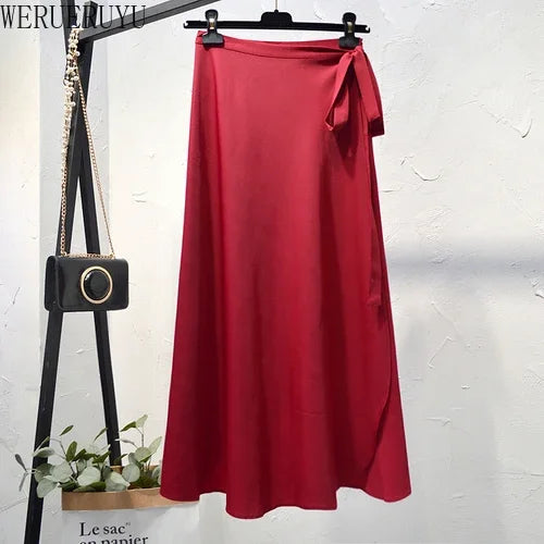 WERUERUYU Wrap Skirts Women Casual Chiffon Tie-Waist Ruffle Wide Leg Loose