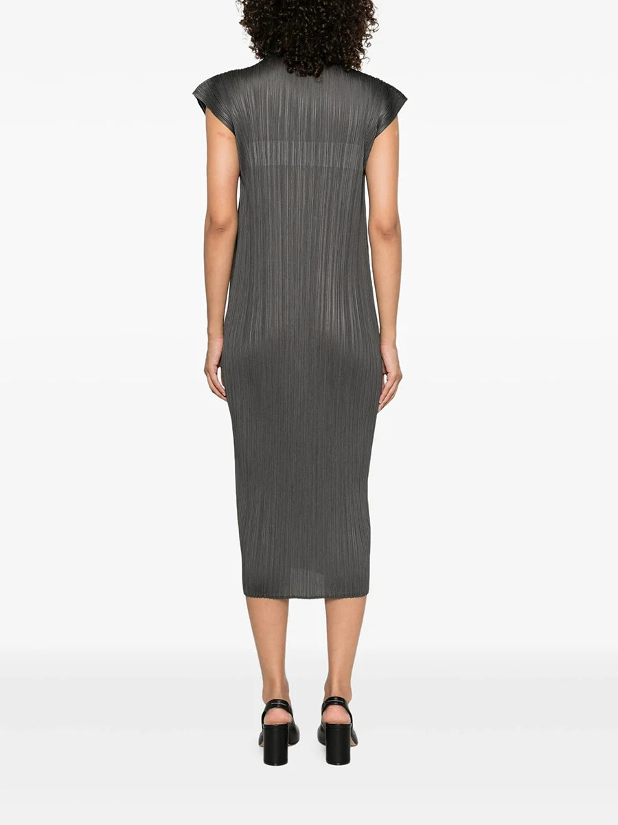 Miyake Pleated High Neck Sleeveless Midi Dress