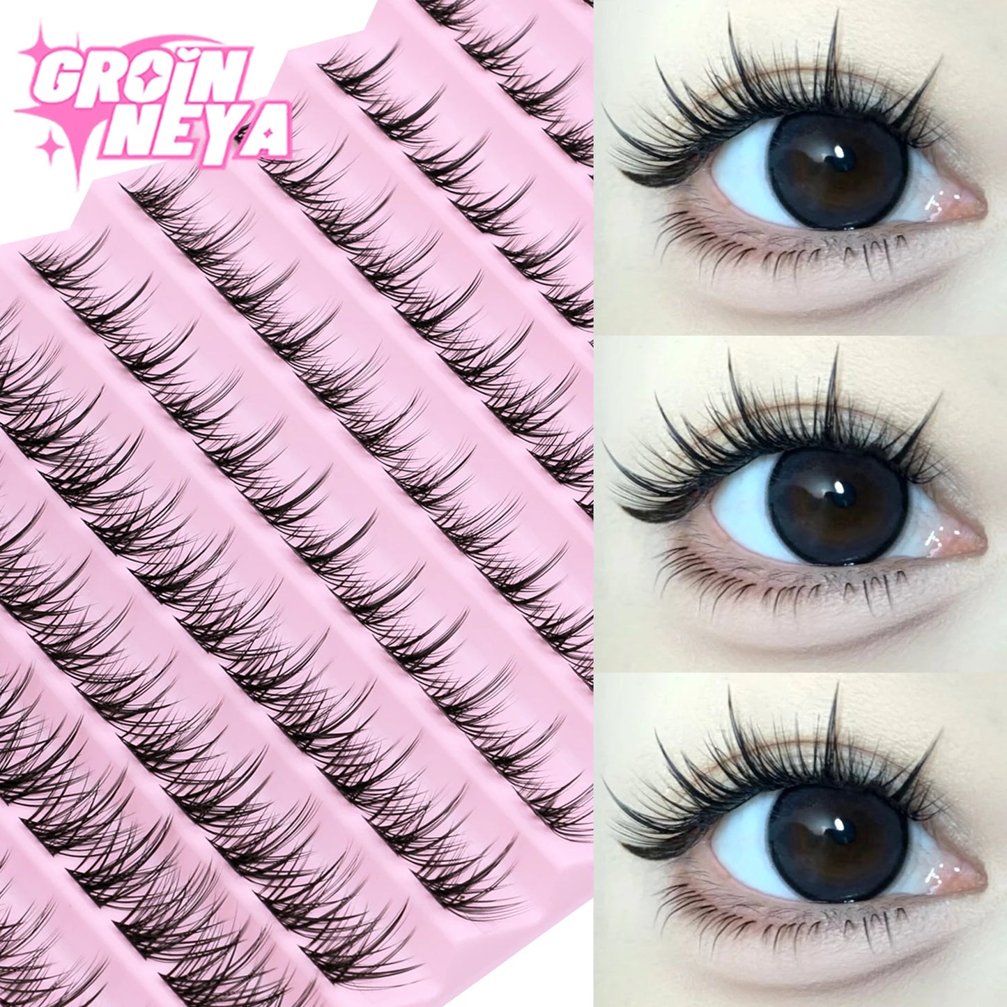 GROINNEYA Cat Elf Eyelashes Book 15 Rows Large Capacity Natural Manga Lashes Effect DIY Eyelashes Extension Clusters Makeup
