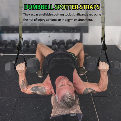 Adjustable Dumbbell Spotter Straps for Barbell Rack Attachment Chest Bench Press Hanging Dumbbells Safety Hanger Straps
