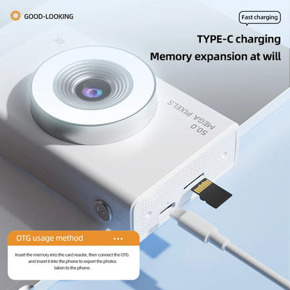 Digital Camera 4K High-definition Camera 50 Million Pixels Autofocus Portable Retro Camera CCD Travel Student Camera