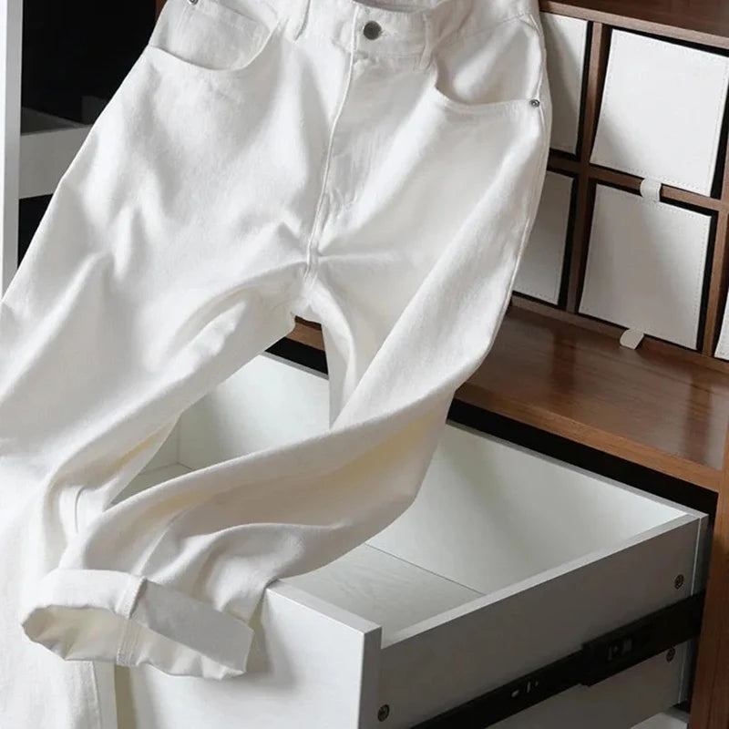 Women's Straight High Waist Jeans Korean Fashion Streetwear Baggy Wide-leg Casual White Denim Pants New Wash Vintage Vaqueros