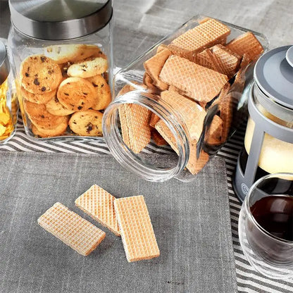 Glass Jar Stainless Steel Lid Storage Essentials Square Airtight Glass Jars For Storing Kitchen Grains