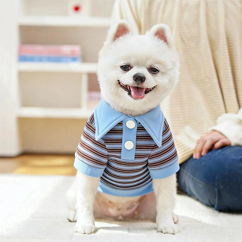 New Striped Pet Clothing Classic All-Match Base Layer Daily Outgoing Walking Travel Matching Four-Legged Polo Shirt for Cats Dog