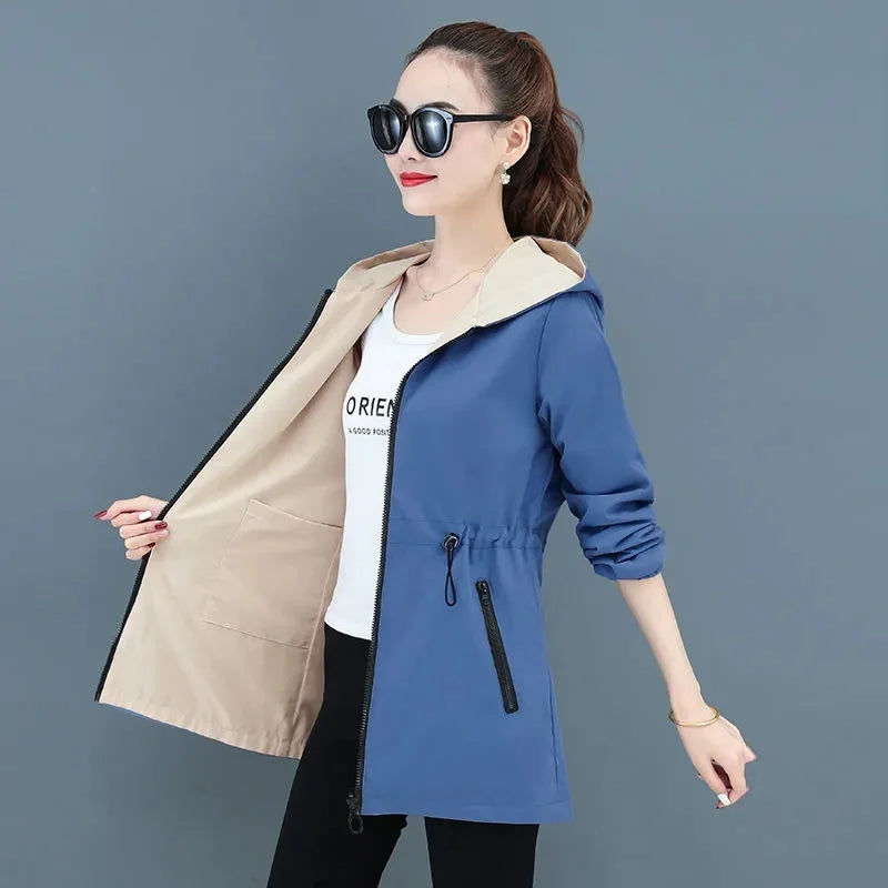 2024 New Autumn Women's Jacket Double-sided Windbreaker Female Long Sleeve Jackets Hooded Casual Basic Coat Loose Outerwear 4XL