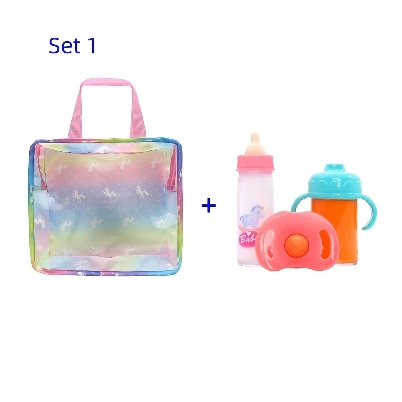 Baby Doll Feeding Bottle Set Baby Care Toy Stroller 2pcs Milk And Juice Bottles With Toy Pacifier Baby Doll Accessories