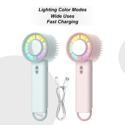 Portable Handheld Electric Fan Powerful 3 Modes Quiet Ventilador with Light for Outdoor Home Tent Trip Desk Car Beach Golf