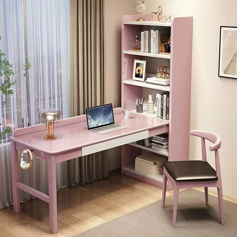 Modern Home Office Computer Desk Writing Desk With Bookshelf Storage Shelf Wooden Computer Table