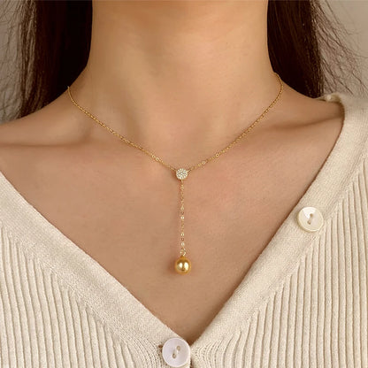 Fashionable and Creative 14K Gold Authentic S925 Silver Full Diamond Round Pendant Pearl Necklace Women's Jewelry