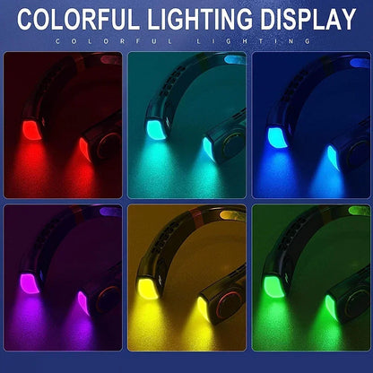 Portable Neck Fan, Leafless Mini Electric Fan with LED Lights 5 Gear Air Cooling Fan, USB Rechargeable Mute LED Digital Display