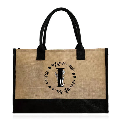 Shopping Bag Burlap Tote Bag Jute Bags Lightweight Handbag Portable LargeCapacity Women Grocery Organizer Garland Letter Pattern