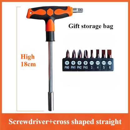 Screwdriver Set with T-shape Cross and Straight Slot Hexagon and Plum-shaped Heads plus Socket Set for DIY Lovers