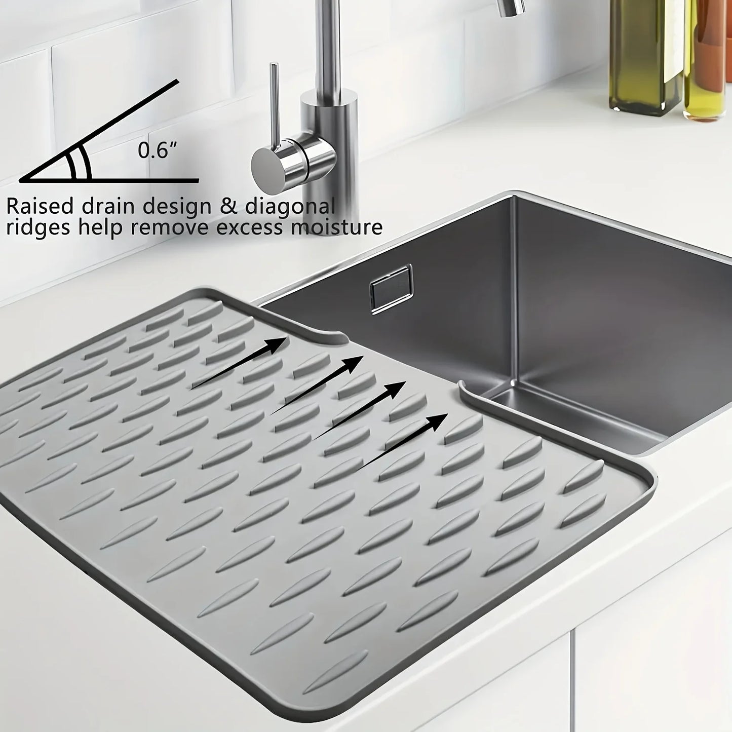 Kitchen Silicone Drain Mat with Built-in Drainage Design, Easy to Clean, Suitable for Countertops, Sinks, Refrigerators