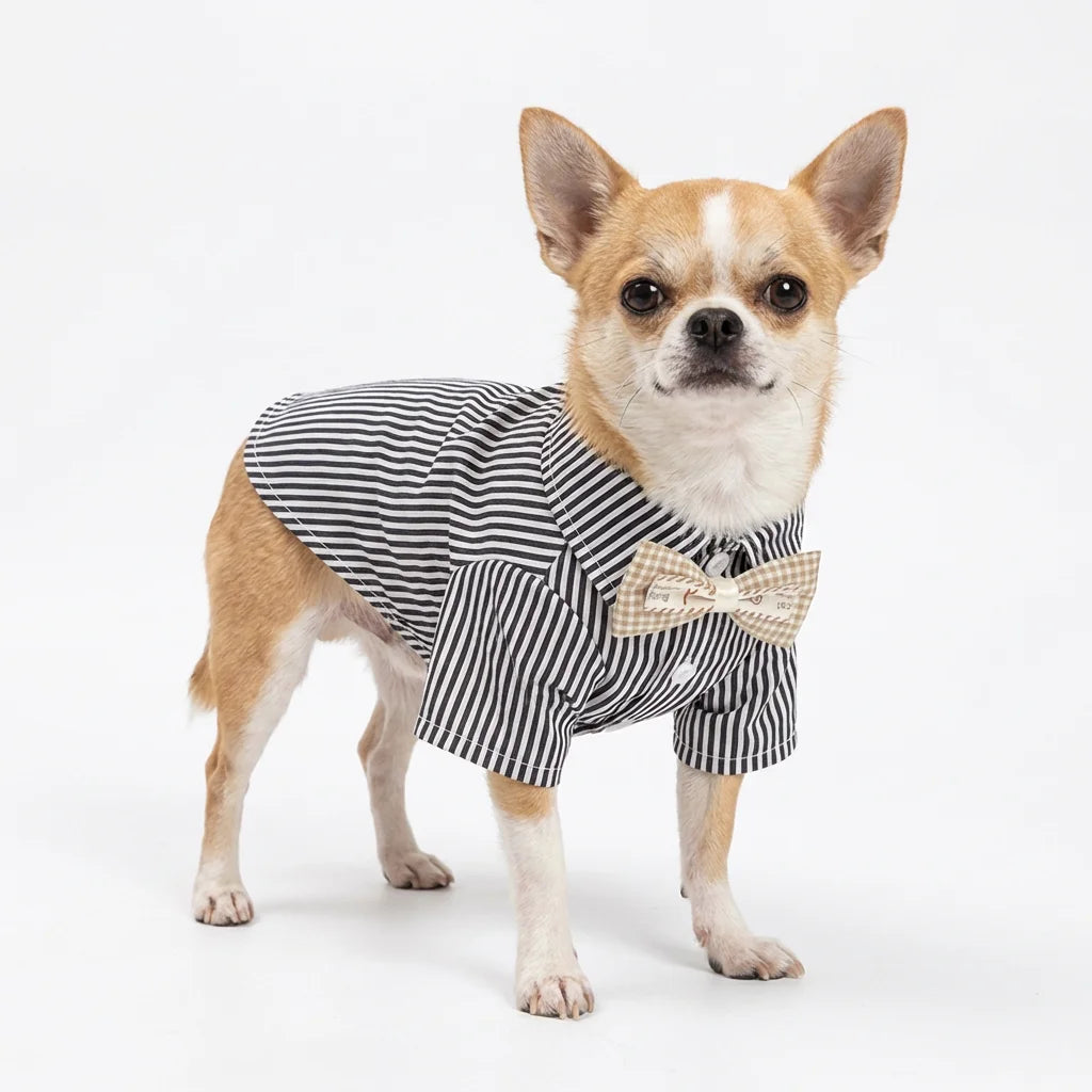 Pet Dog Clothes Bowknot Striped Shirts Thin Summer Blue Fashion Chihuahua Stripe Shirt for Small Dogs Clothing Wholesale