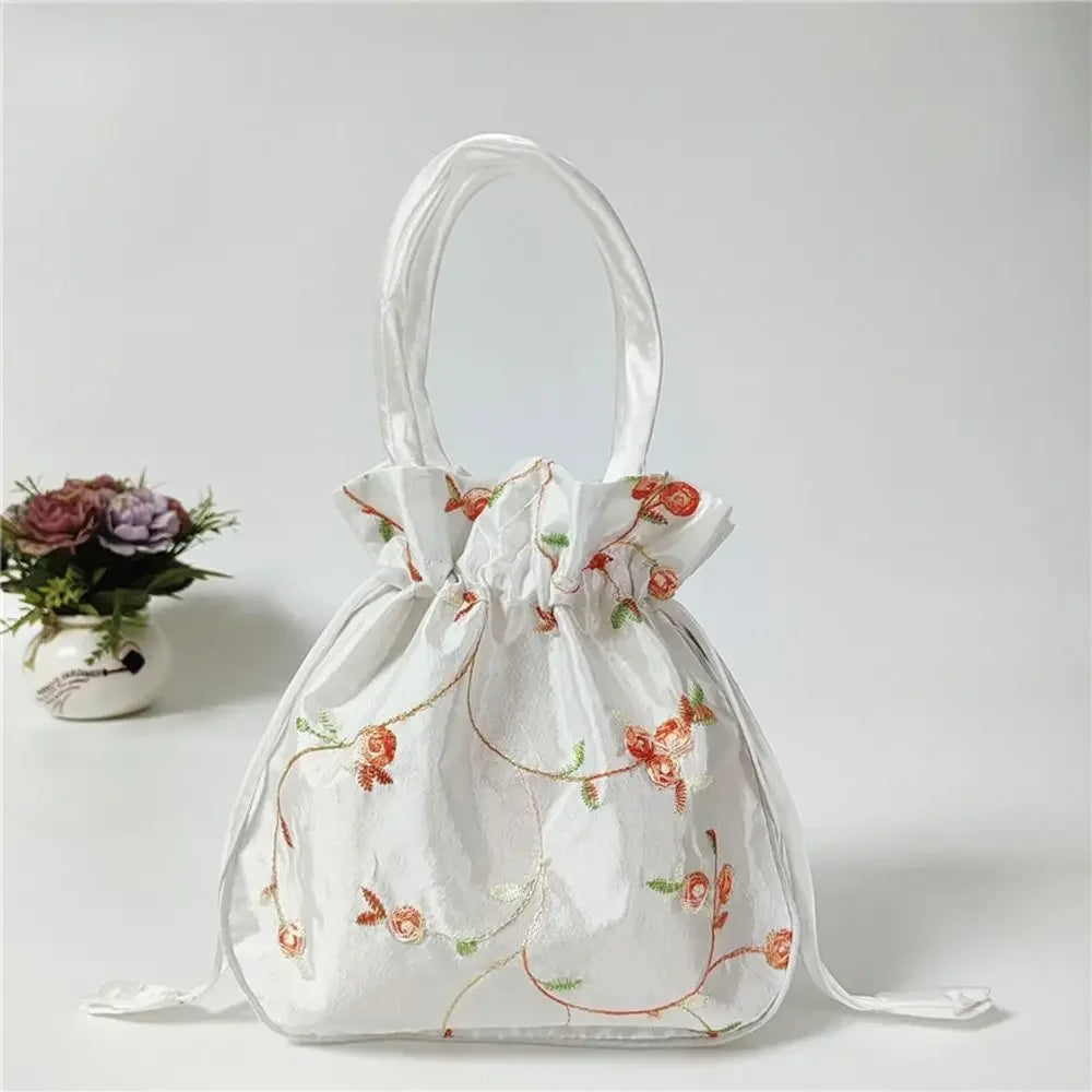 Retro Embroidery Silk Drawstring Handbags Women Purse Wallets Jewerly Packing Storage Bucket Bag Hanfu Accessories