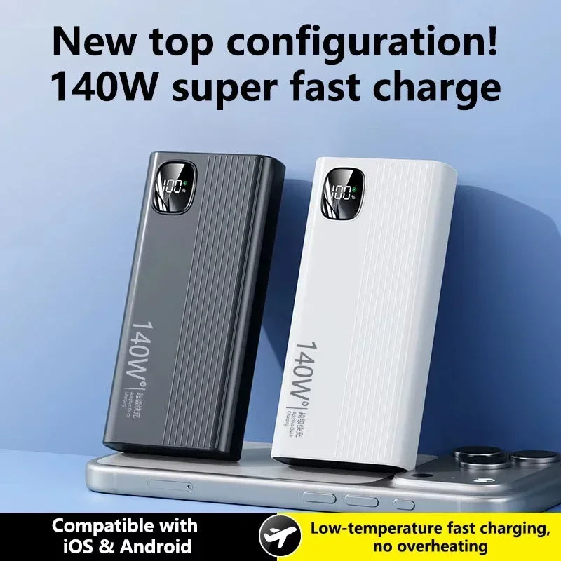 Lenovo 500000mAh 140W PowerBank Super Fast Charge Portable Powerbank External Battery Charger LED Display For iPhone
