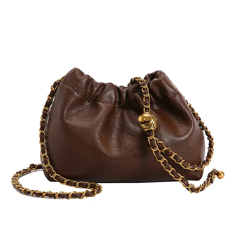 Women's chain shoulder bag PU leather crossbody bag handbag all casual pleated vagabonds bag women's fashion purse