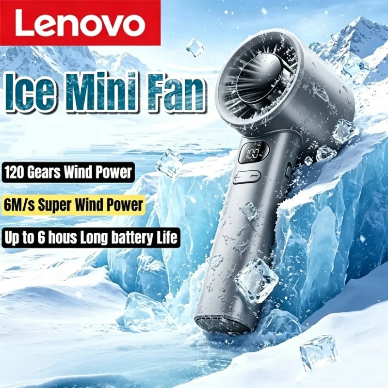 Lenovo Handheld Mini Fan Electric Hand Fans Ice Compress High-Speed Cooling USB Rechargeable Portable LED Display Fan