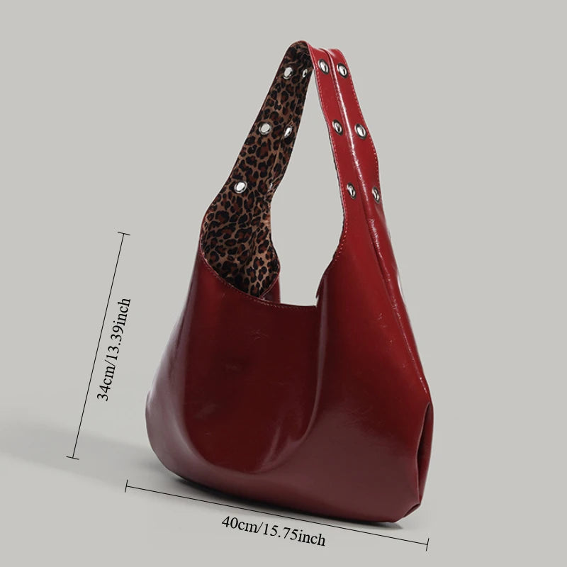 Double-Sided Shoulder Bag Cool and Sweet Leopard Print Commuter Tote Bag Women's Versatile Large Bag Retro Chic Handbag Bolsos